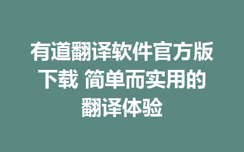 有道翻译软件官方版下载 简单而实用的翻译体验 1 有道翻译软件官方版下载 简单而实用的翻译体验